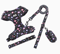 Thumbnail for S Crushed Black Adjustable Soft Pet Harness with Leash & Poop Bag Dispenser