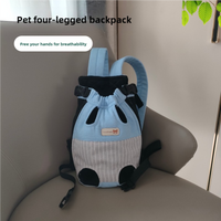 Thumbnail for Size L Blue-Gray Patchwork Pet Backpack Dog Carrier Cat Travel Bag - Breathable, Portable & Hands-Free Four-Leg Design