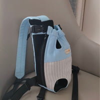 Thumbnail for Size L Blue-Gray Patchwork Pet Backpack Dog Carrier Cat Travel Bag - Breathable, Portable & Hands-Free Four-Leg Design