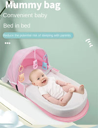 Thumbnail for Blue Portable Multi-Purpose Baby Bed and Diaper Backpack – Lightweight, Waterproof, Canvas + Polyester Material, Travel Essential for Moms(With mosquito net and small toys)