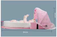 Thumbnail for Grey Portable Multi-Purpose Baby Bed and Diaper Backpack - Lightweight, Waterproof, Canvas + Polyester Material, Travel Essential for Moms(With mosquito net and small toys)