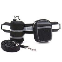Thumbnail for Black Reflective Pet Waist Bag with Hands-Free Leash for Night Safety - Adjustable Waist Pack with Detachable Pouches