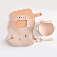 Thumbnail for Rocket Pattern Beige Soft and Safe Silicone Baby Feeding Set - Bib, Bowl, and Spoon Combo for Mess-Free Meals