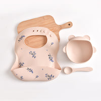 Thumbnail for Lilac Pattern Beige Soft and Safe Silicone Baby Feeding Set - Bib, Bowl, and Spoon Combo for Mess-Free Meals