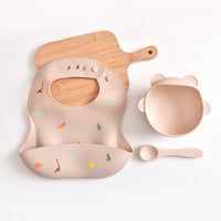Thumbnail for Dinosaur Pattern Beige Soft and Safe Silicone Baby Feeding Set - Bib, Bowl, and Spoon Combo for Mess-Free Meals