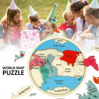 Thumbnail for Colorful Wooden World Map Puzzle – 7 Continents Educational Geography Toy for Kids