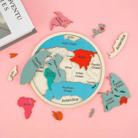 Thumbnail for Colorful Wooden World Map Puzzle – 7 Continents Educational Geography Toy for Kids