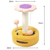 Thumbnail for Yellow Bold Flower Cat Scratching Post - Interactive Plush & Sisal Cat Toy with Teaser Balls