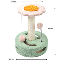 Thumbnail for Green Bold Flower Cat Scratching Post - Interactive Plush & Sisal Cat Toy with Teaser Balls