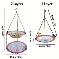 Thumbnail for 2 Set Pink Elegant Hanging Glass Bird Feeder - Double Tier for Garden Birds