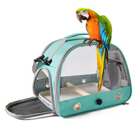 Thumbnail for Green Portable Clear View Bird Carrier Travel Cage with Perch & Tray - Breathable Pet Bag for Parrots, Cockatiels & Small Animals