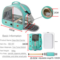 Thumbnail for Green Portable Clear View Bird Carrier Travel Cage with Perch & Tray - Breathable Pet Bag for Parrots, Cockatiels & Small Animals