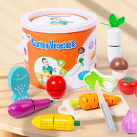 Thumbnail for Kids Wooden Vegetable Cutting Toy Set - 18x15cm, Includes Knife, Fish, Carrot, Tomato & More