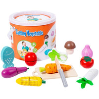 Thumbnail for Kids Wooden Vegetable Cutting Toy Set - 18x15cm, Includes Knife, Fish, Carrot, Tomato & More