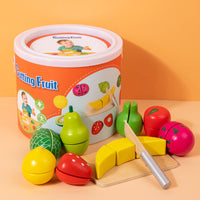Thumbnail for Kids Wooden Fruit Cutting Toy Set - 8 Fruits, Knife, and Cutting Board, 18x15cm Storage Container