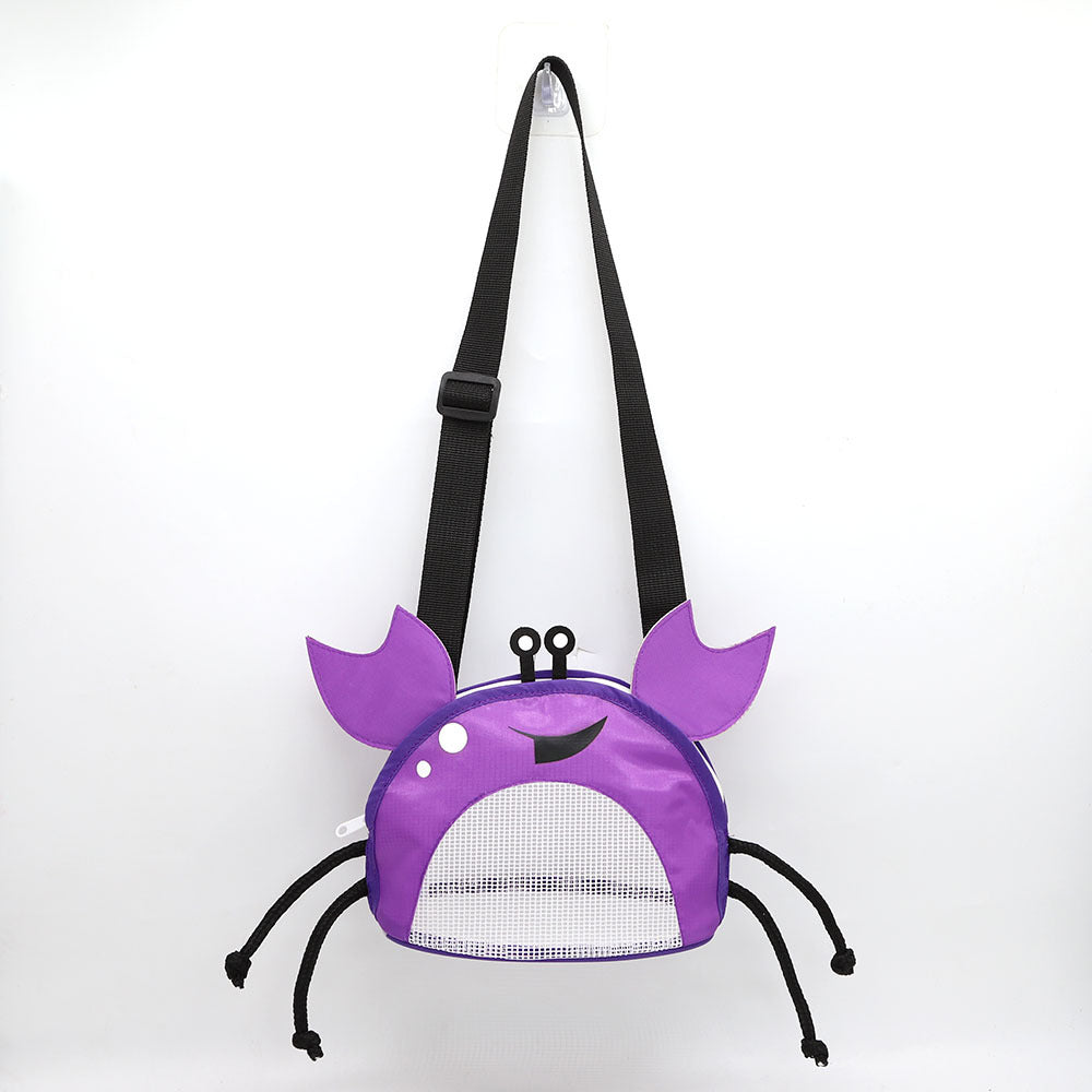 3 PCS Purple Cute Crab Mesh Beach Bag for Kids - Shell Collecting Sand Toy Bag for Toddlers