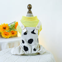 Thumbnail for M Cow Bib Pants Cute Four-Legged Dog Clothes - Spring/Summer Pet Outfit, Soft & Breathable