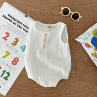 Thumbnail for 100cm White Sleeveless Bubble Cotton Baby Romper - Soft Newborn Onesie for Boys and Girls, 0-2 Years