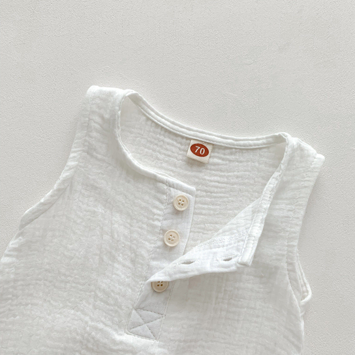 70cm Khaki Sleeveless Bubble Cotton Baby Romper - Soft Newborn Onesie for Boys and Girls, 0-2 Years