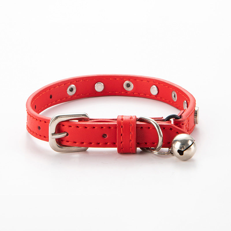 3 pcs Red Stylish PU Leather Pet Collar - Anti-Loss, Puppy Bell, Star & Moon Design Width 1.2cm Total Length 35cm