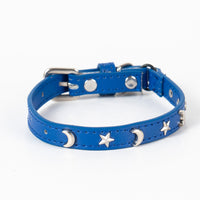 Thumbnail for 3 pcs Dark blue Stylish PU Leather Pet Collar - Anti-Loss, Puppy Bell, Star & Moon Design Width 1.2cm Total Length 35cm