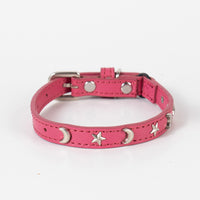 Thumbnail for 3 pcs Rose red Stylish PU Leather Pet Collar - Anti-Loss, Puppy Bell, Star & Moon Design Width 1.2cm Total Length 35cm