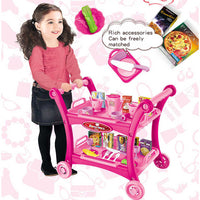 Thumbnail for Pink Children's Pretend Play Kitchen Cart Set with Toys - Roleplay Cooking Set with Accessories - Educational Toy for Kids