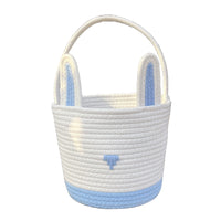 Thumbnail for Blue And White Stitching Charming Easter Egg Tote Basket - Cute Rabbit-Themed Handwoven Cotton Rope Candy Holder