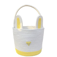 Thumbnail for Yellow And White Stitching Charming Easter Egg Tote Basket - Cute Rabbit-Themed Handwoven Cotton Rope Candy Holder