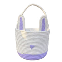 Thumbnail for Purple And White Stitching Charming Easter Egg Tote Basket - Cute Rabbit-Themed Handwoven Cotton Rope Candy Holder