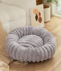 Thumbnail for Grey Plush Pet Bed - 40cm Round Dog & Cat Mat, Cozy PP Cotton Filled, Comfortable Pet Supplies