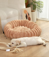 Thumbnail for Khaki Plush Pet Bed - 40cm Round Dog & Cat Mat, Cozy PP Cotton Filled, Comfortable Pet Supplies