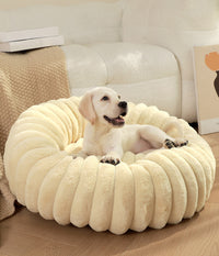 Thumbnail for Beige Plush Pet Bed - 40cm Round Dog & Cat Mat, Cozy PP Cotton Filled, Comfortable Pet Supplies