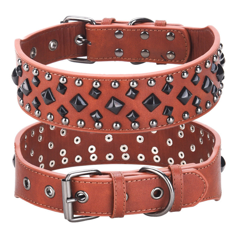 Size L Brown 1 pack Stylish PU Leather Dog Collar with Spikes - Adjustable, Durable & Comfortable for Medium to Large Breeds