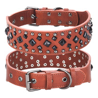 Thumbnail for Size L Brown 1 pack Stylish PU Leather Dog Collar with Spikes - Adjustable, Durable & Comfortable for Medium to Large Breeds