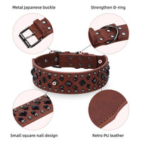 Thumbnail for Size L Black 1 pack Stylish PU Leather Dog Collar with Spikes - Adjustable, Durable & Comfortable for Medium to Large Breeds