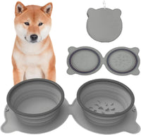 Thumbnail for Grey Portable Collapsible Pet Bowl Set - Food-Grade Silicone Double Bowl for Dogs & Cats, Anti-Slip & Easy to Clean