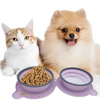 Thumbnail for Red Portable Collapsible Pet Bowl Set - Food-Grade Silicone Double Bowl for Dogs & Cats, Anti-Slip & Easy to Clean