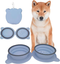 Thumbnail for Dark Blue Portable Collapsible Pet Bowl Set - Food-Grade Silicone Double Bowl for Dogs & Cats, Anti-Slip & Easy to Clean