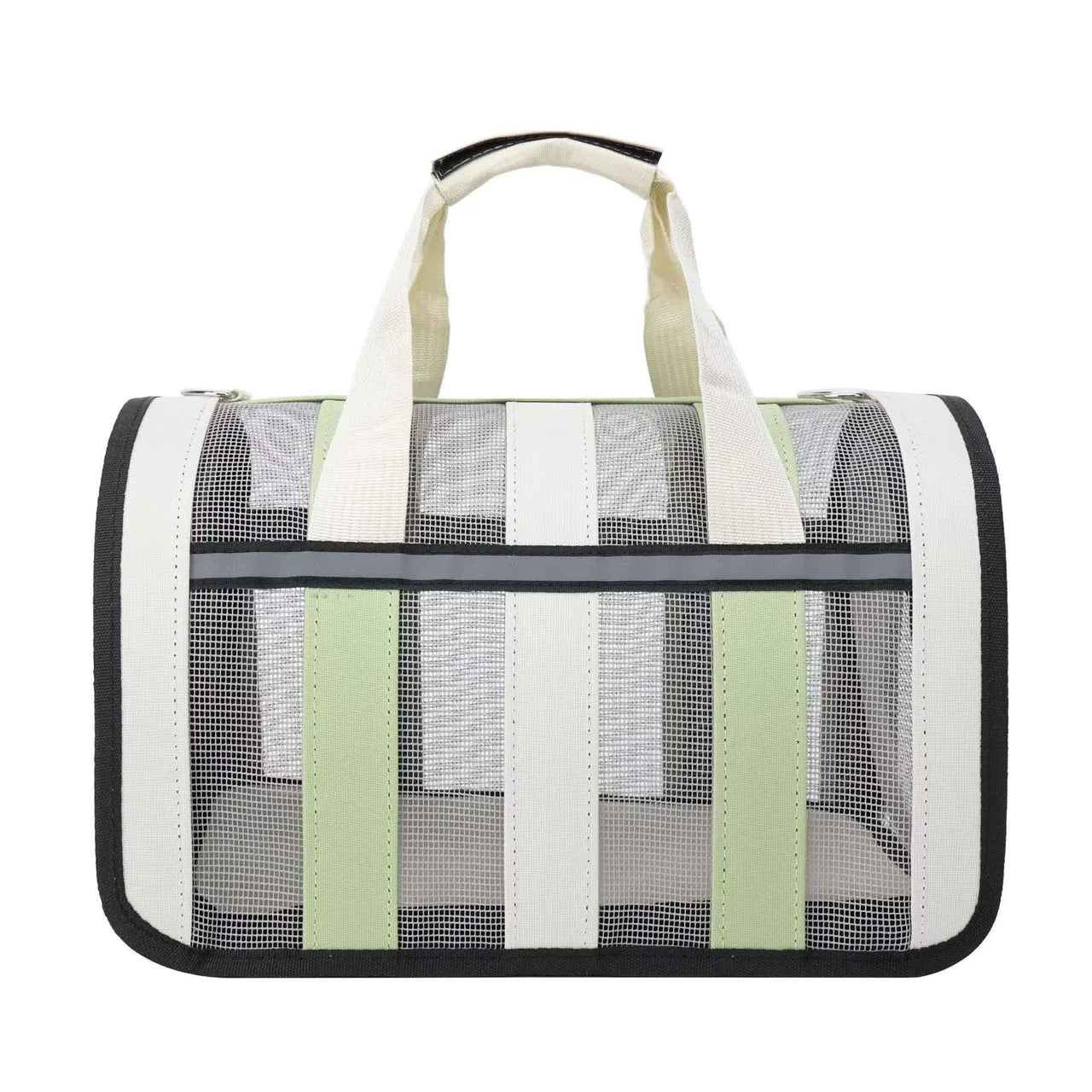 Size M Light Green And White Foldable Pet Carrier Bag - Lightweight, Breathable, and Spacious for All Seasons