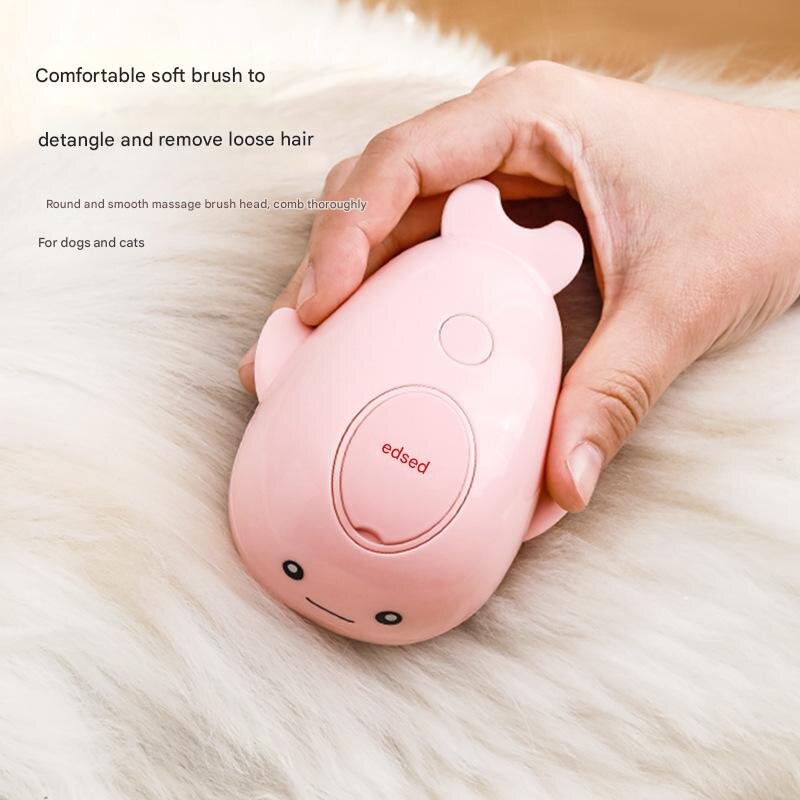 2 PCS Pink Dolphin Electric Pet Brush | One-Click Spray, Massage, & Hair Removal