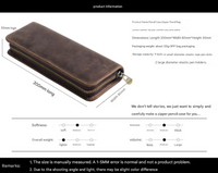 Thumbnail for Black Genuine Leather Pencil Case - Vintage Zip-Up Pen Holder with Elastic Loops