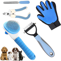 Thumbnail for Blue 5-Piece Pet Grooming Kit - Cat & Dog Brushes, Nail Clippers & More