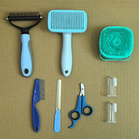 Thumbnail for Blue 8-Piece Pet Grooming Tool Set - Brushes, Nail Clippers & More