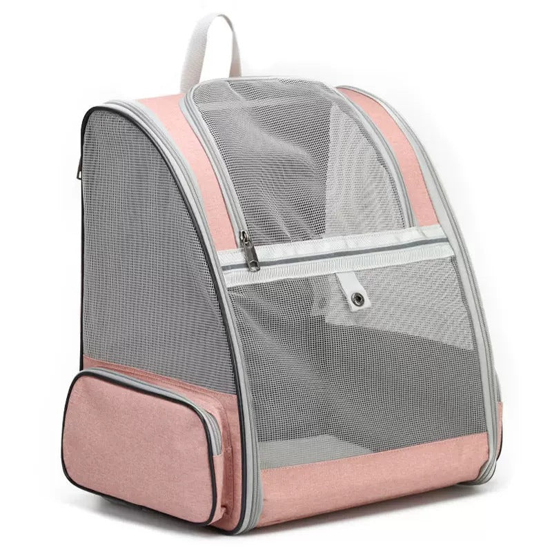 Pink Foldable Pet Carrier Backpack - Breathable Mesh Travel Bag for Cats & Small Dogs