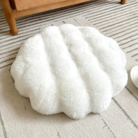 Thumbnail for White Plush Round Cat Mat - Soft Faux Fur Sleeping Pad (40cm Diameter)