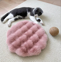 Thumbnail for Pink Plush Round Cat Mat - Soft Faux Fur Sleeping Pad (40cm Diameter)