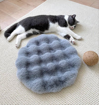 Thumbnail for Gray Plush Round Cat Mat - Soft Faux Fur Sleeping Pad (40cm Diameter)