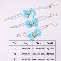 Thumbnail for 2 - PCS Cute Pet Pearl Necklace Collar with Blue Bow and Heart Charm - Size S