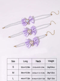 Thumbnail for 2 - PCS Cute Pet Pearl Necklace Collar with Purple Bow and Heart Charm - Size S